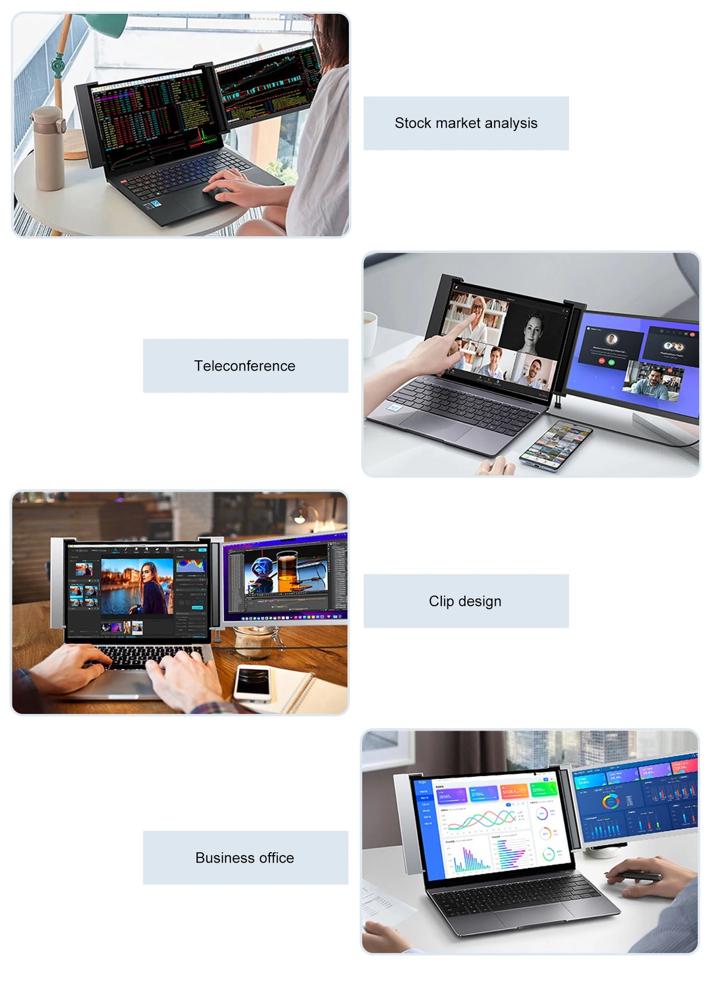 KYY Triple Portable Monitor for Laptop 14 FHD 1080P USB-C Laptop Screen Extender IPS Computer Display Dual Monitor for Triple Screen Portable Monitor for 12"-16" Laptop X90A (Mac Wins Android)