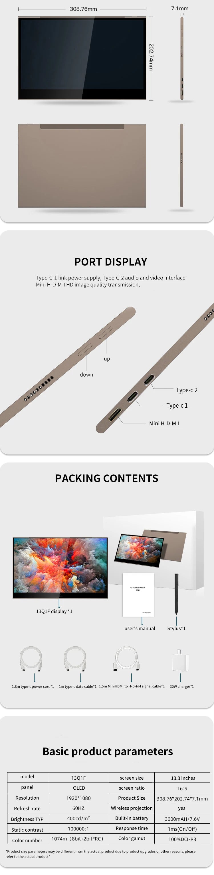 KYY Triple Portable Monitor for Laptop 14 FHD 1080P USB-C Laptop Screen Extender IPS Computer Display Dual Monitor for Triple Screen Portable Monitor for 12"-16" Laptop X90A (Mac Wins Android)