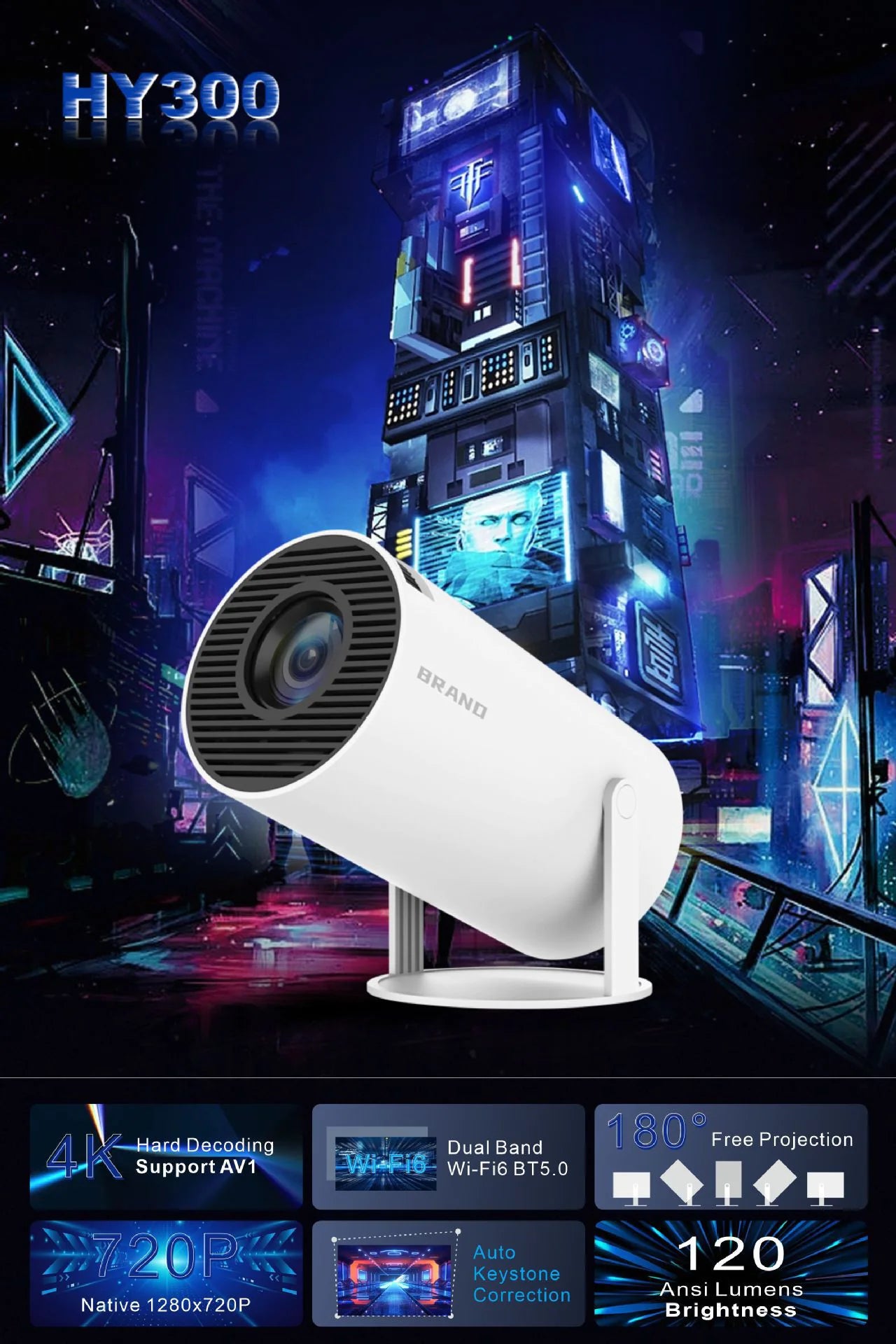 HY300Pro 4K Portable Home Projector