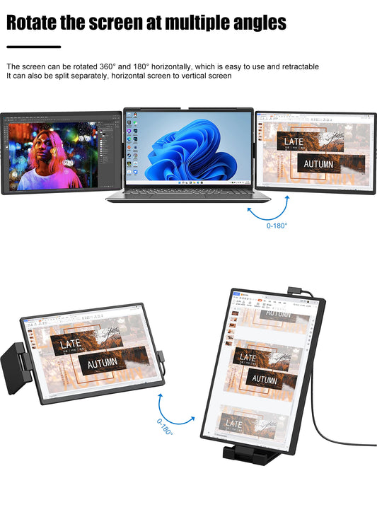 KYY Triple Portable Monitor for Laptop 14 FHD 1080P USB-C Laptop Screen Extender IPS Computer Display Dual Monitor for Triple Screen Portable Monitor for 12"-16" Laptop X90A (Mac Wins Android)