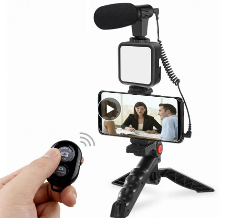 Smartphone Vlog LED Video Light Kit With Tripod Stand Microphone Cold Shoe Phone Clamp Phone Holder Remote for Shooting