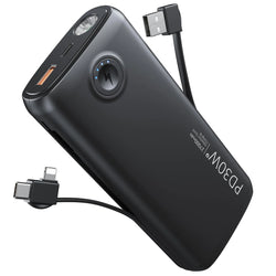 Dpdenoy Portable Charger with Built in Cable 27000mAh Power Bank QC4.0 22.5W PD3.0 USB C Fast Charging Phone Battery Pack with 3W Flashlight for iPhone Samsung Google Tablet and More