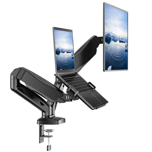 WALI Laptop Mount for Desk Laptop Arm Mount for 17"-32”Computer Screen and 11.6" - 17.3" NotebookDual Monitor Mount Holds up to 19.8lbs Laptop Tray Stand with Gas Spring Arm (GSMP002LP) Black