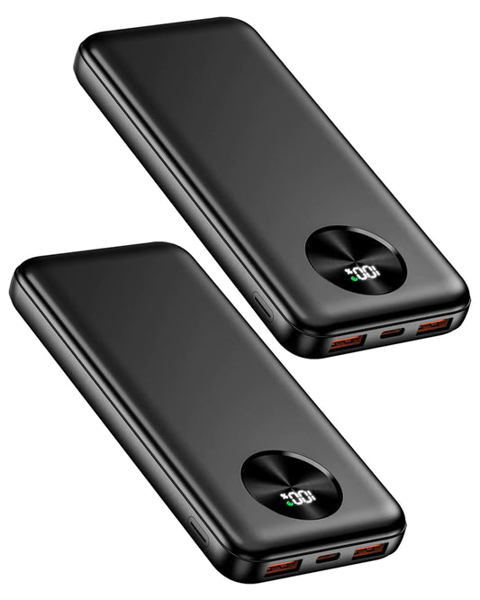 2-Pack 22.5W Fast Charging Power Bank 10000mAh USB C in&Out Portable Charger PD3.0 QC3.0 Battery Bank LED Display Battery Pack for iPhone 15 14 13 12 Samsung Google LG iPad AirPods and More